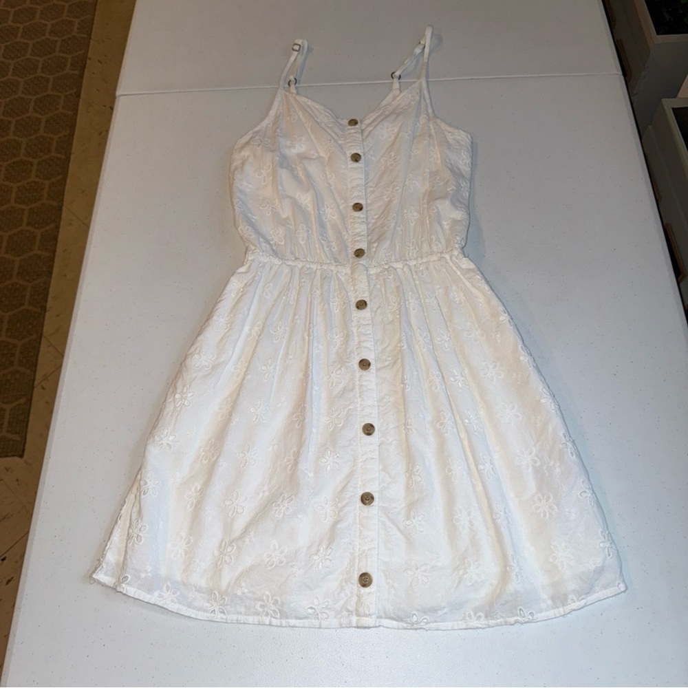 abercrombie fitch Kids Sz 15/16 Dress Eyelet White Buttons Adj‎ Strap Easter